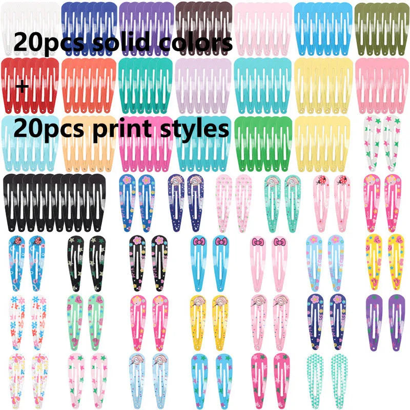 40Pcs/Lot Hair Accessories Girls Hairpin Print Cartoon Fruit Animal Flower Hair Clip Cute Powder Hairgrip New Children Headdress