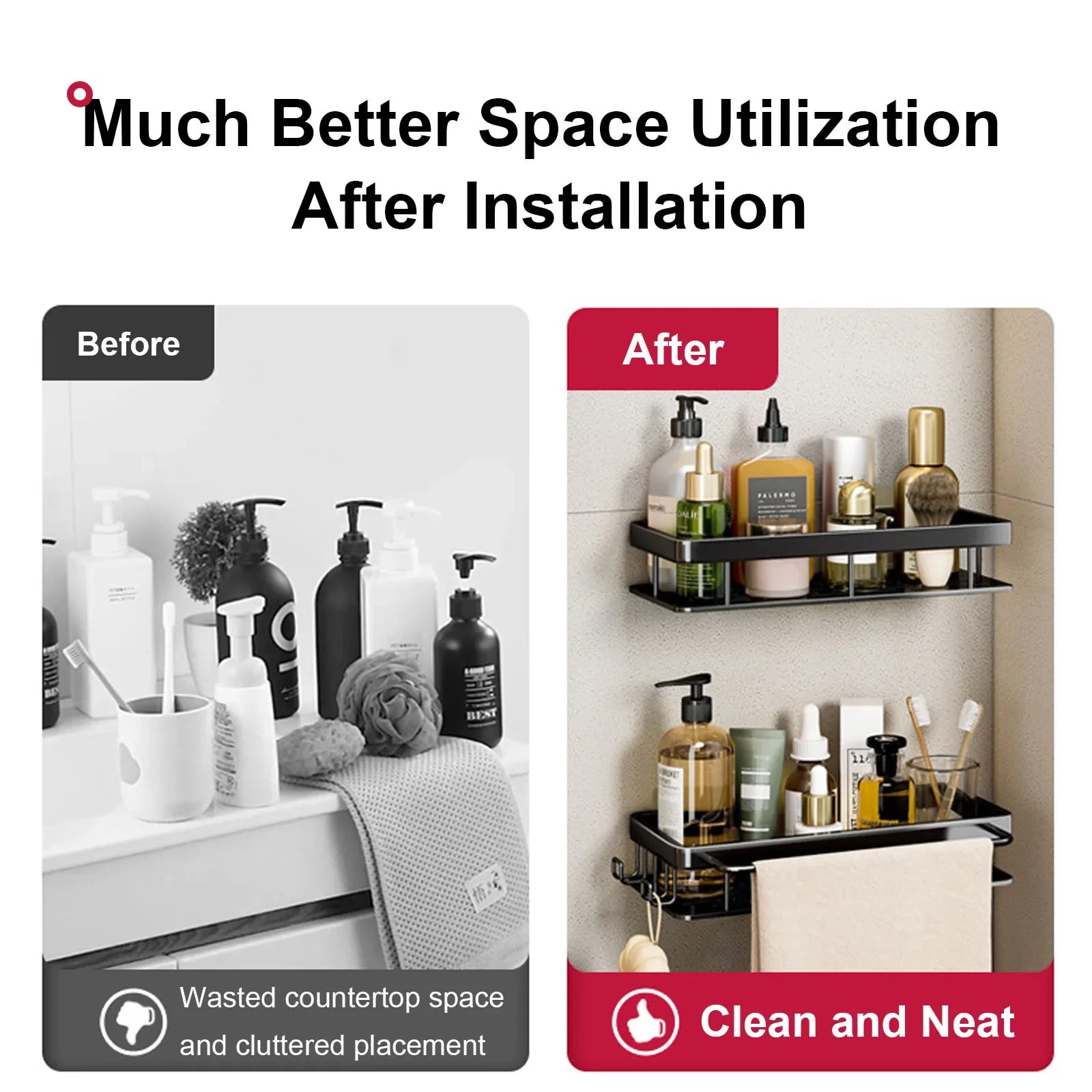 No-Drill Bathroom Corner Shelf