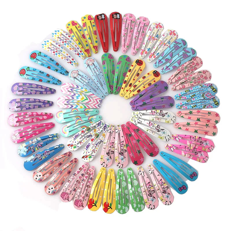 40Pcs/Lot Hair Accessories Girls Hairpin Print Cartoon Fruit Animal Flower Hair Clip Cute Powder Hairgrip New Children Headdress