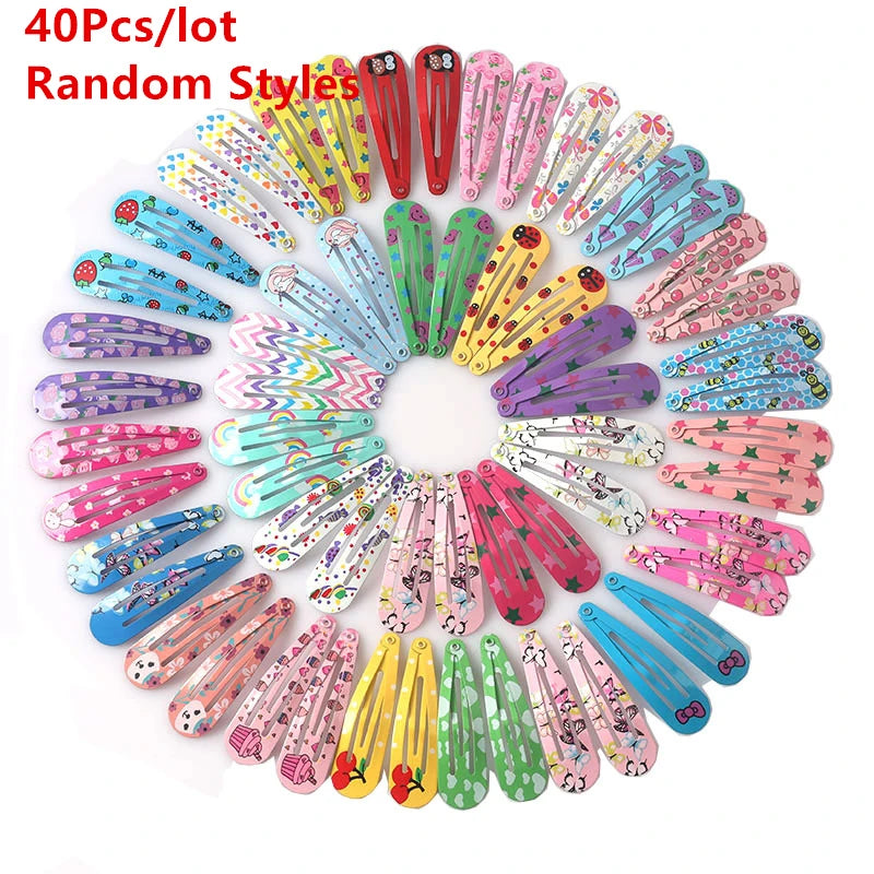 40Pcs/Lot Hair Accessories Girls Hairpin Print Cartoon Fruit Animal Flower Hair Clip Cute Powder Hairgrip New Children Headdress
